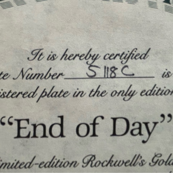 💙 ✨VTG Norman Rockwell End of Day Decorative Plate w Certificate 1988 - Picture 12 of 15